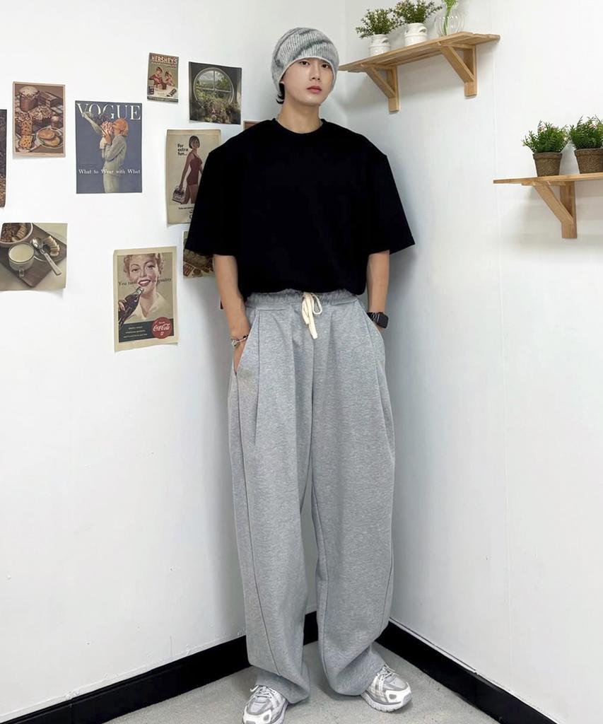 KNITTED Curved Training Pants Melange Grey