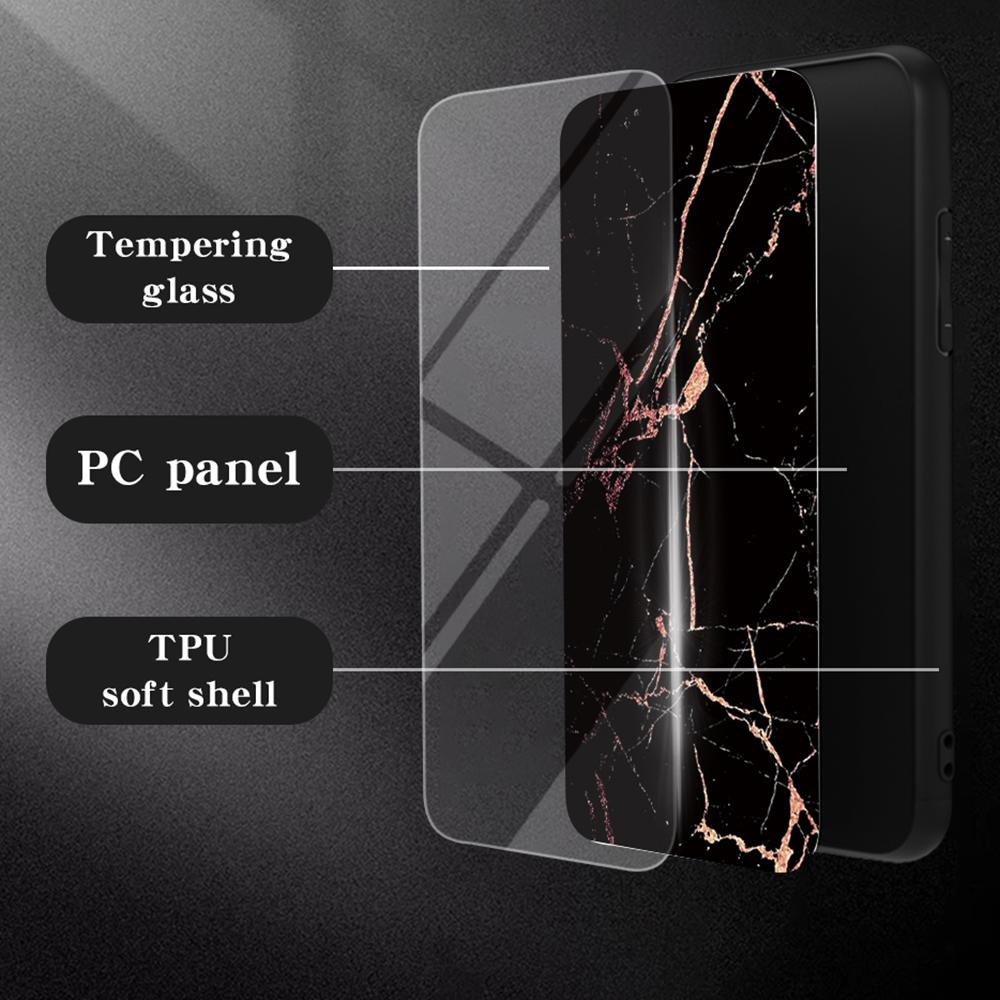 For Motorola Moto G85 5G/S50 Neo 5G Case Marble Pattern Tempered Glass+PC+TPU Protective Phone Cover