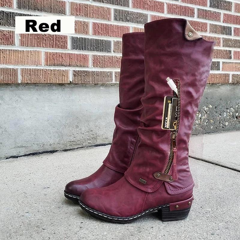 Goedkope Herfst en winter dames mode laarzen dames platform wedge laarzen  mid kalf laarzen rits cool meisje schoenen ronde teen lange laarzen plus maat  35-43 kopen — gratis levering, eerlijke reviews met