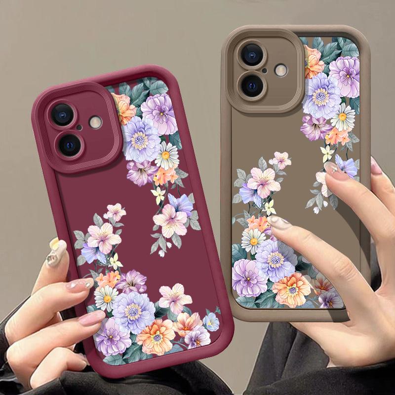 For iPhone 16 Pro Max 15 Pro 14 Plus 13 12 11 XS 8 7 Case Colorful Floral Print Lens Protection Shockproof Matte TPU Soft Phone Cover
