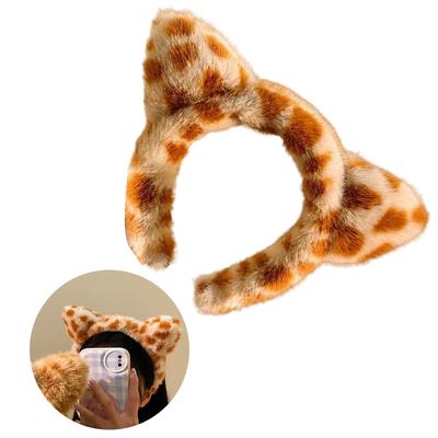 Cartoon Cats Ear Headbands Lovely Plush Hair Hoop Soft Comfortable Headwear for Women and Girls