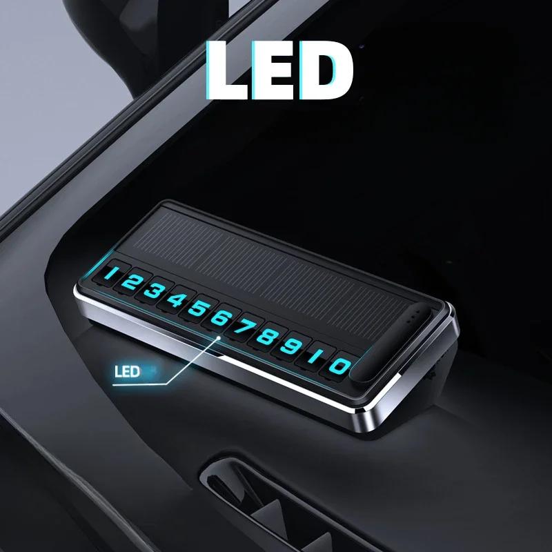 Solar Bil Telefonnummer Plate Led-belysning Midlertidig parkeringskort Skjulte Plater Parkeringsplass Stopp Flere nummer Parkering Gadgets