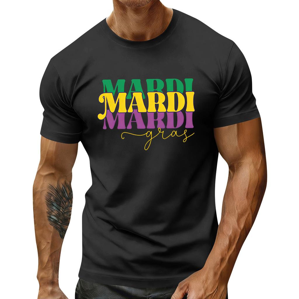 Haut à manches courtes et col rond à imprimé festif pour homme, haut de sport décontracté