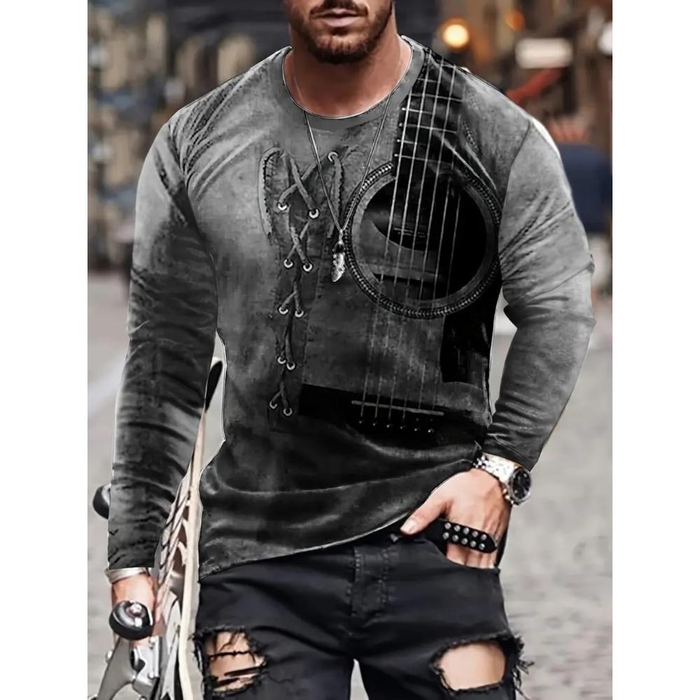 New 3D Printed Street Trendy Loose Casual Men's Round Neck Long Sleeved T-shirt