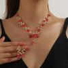 New Bride Rhinestone Droplet Necklace Earring Jewelry Set Women's Banquet Dress Matching Accessories