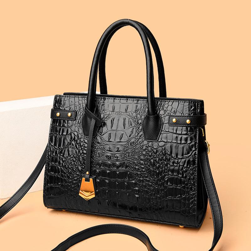 

Atmospheric platinum bag, crocodile pattern handbag, fashionable shoulder oblique span bag, women s platinum big bag чёрный