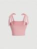 Einfarbiges Crop-Top mit gerafften breiten Trägern zum Binden, figurbetont, für Damen Y2K Kleidung Rosa rückenfreies Cami-Top Streetwear