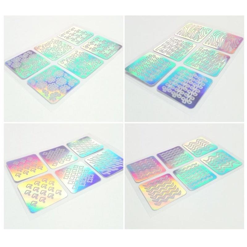 72/144 ks Vinyl Hollow Stickers Manikúra Laserová špička se zakřivenou vlnou Šablona pro razítkování nehtů Nástroj na nehty