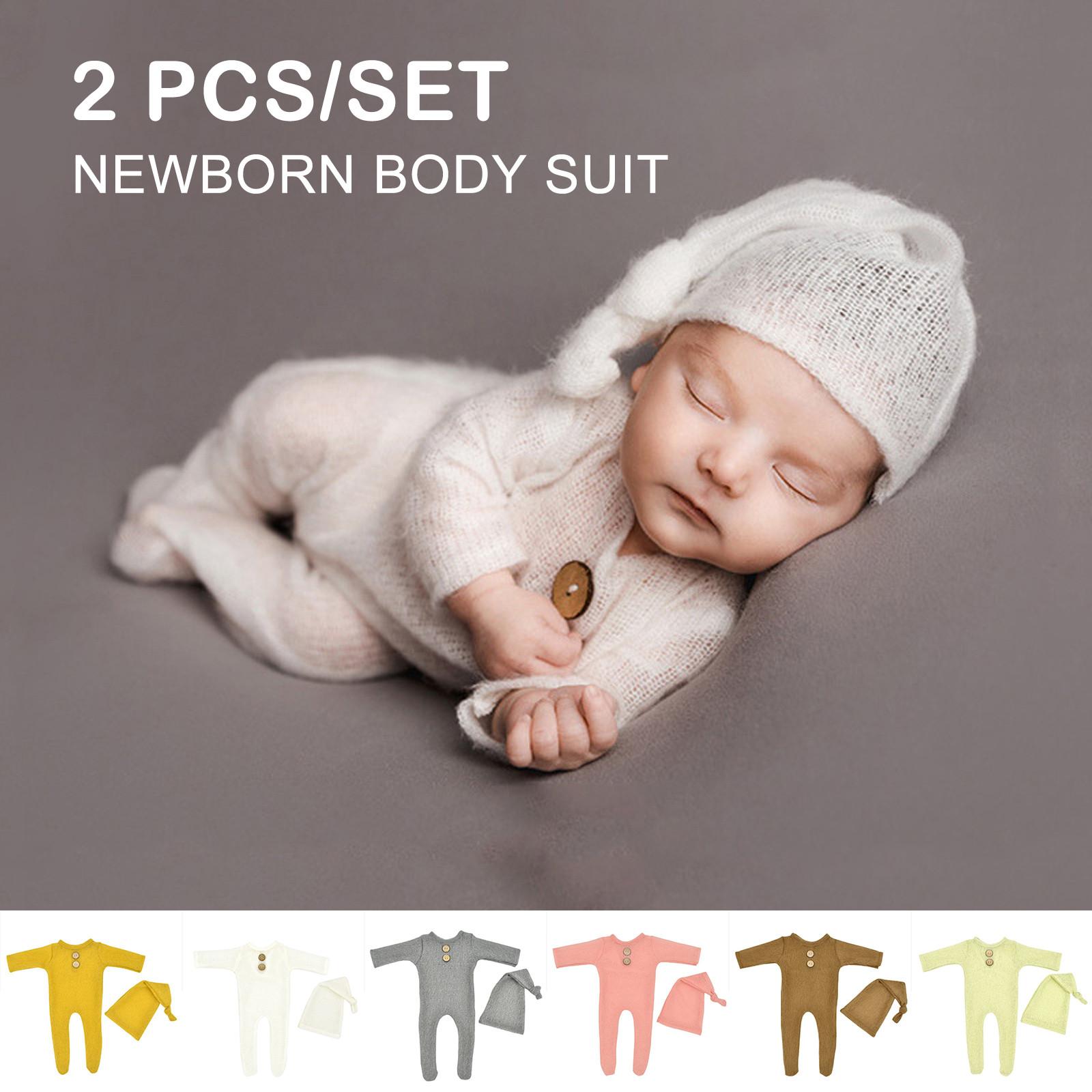 

Реквизит для фотосъемки новорожденного ребенка, комбинезон на пуговицах, вязаный комбинезон, шапка-узел