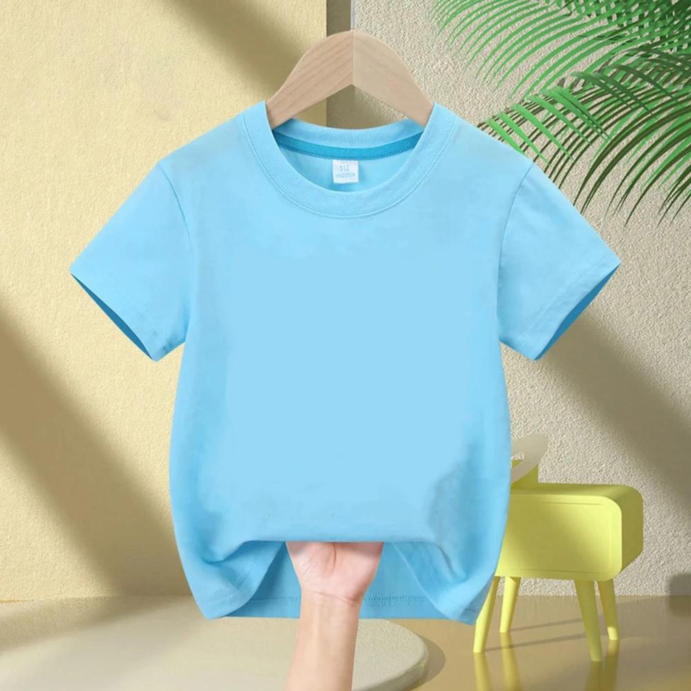 100% Baumwolle 180 g/m² Kinder T-Shirt Jungen Mädchen Sommer Kurzarm Niedlicher Stil Weiß Einfarbig Oberteil für Kinder