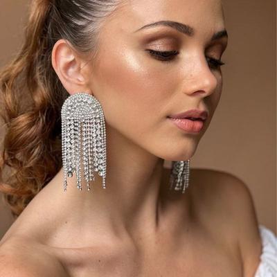 Rhinestone Tassel Earrings, Nightclub Sexy Full Diamond Earrings Accessories Earrings