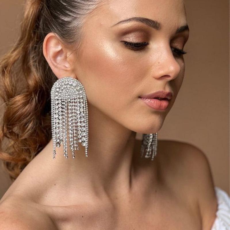 Rhinestone Tassel Earrings, Nightclub Sexy Full Diamond Earrings Accessories Earrings