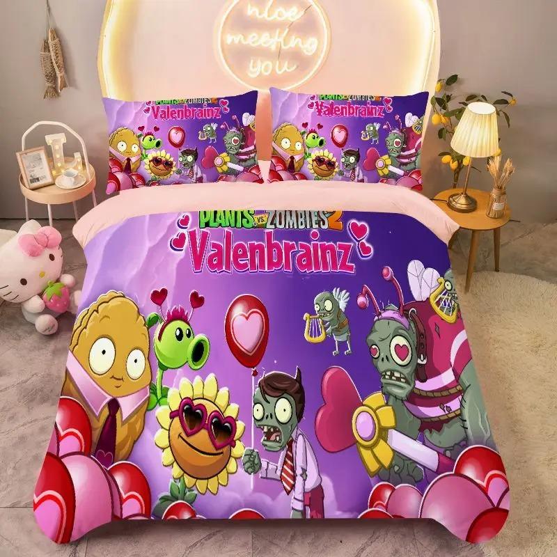 Anime Plants vs Zombies Duvet Cover Pillowcase Bedding Set Kids Boy Girl Bedroom Decoration 2/3piece set Single Double full Size