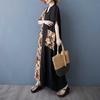 Women's Color Patchwork Black Long Dress Retro Robe