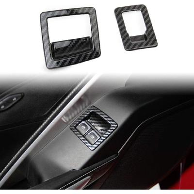 Carbon Fiber Look Door Window Lift Switch Frame Cover Molding Trims Accessories for 2014 2015 2016 2017 2018 Chevrolet Corvette C7
