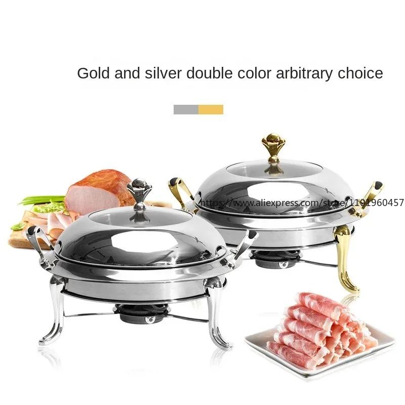 Silber/Gold Chafing Dish Edelstahl Rund Langlebig Buffet Wärmeschale Langlebiger Rahmen mit Deckel und Brennpastenbehälter