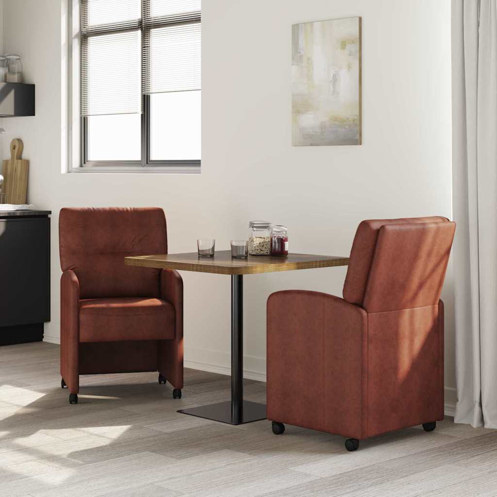Dining Chairs with Casters 2 pcs Glossy Brown Faux Leather