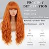 MERISIHAIR Long Wavy Orange Women Wig with Bangs Synthetic Fiber Cosplay Daily Wear Long Natural Wavy Wig Ombre Color