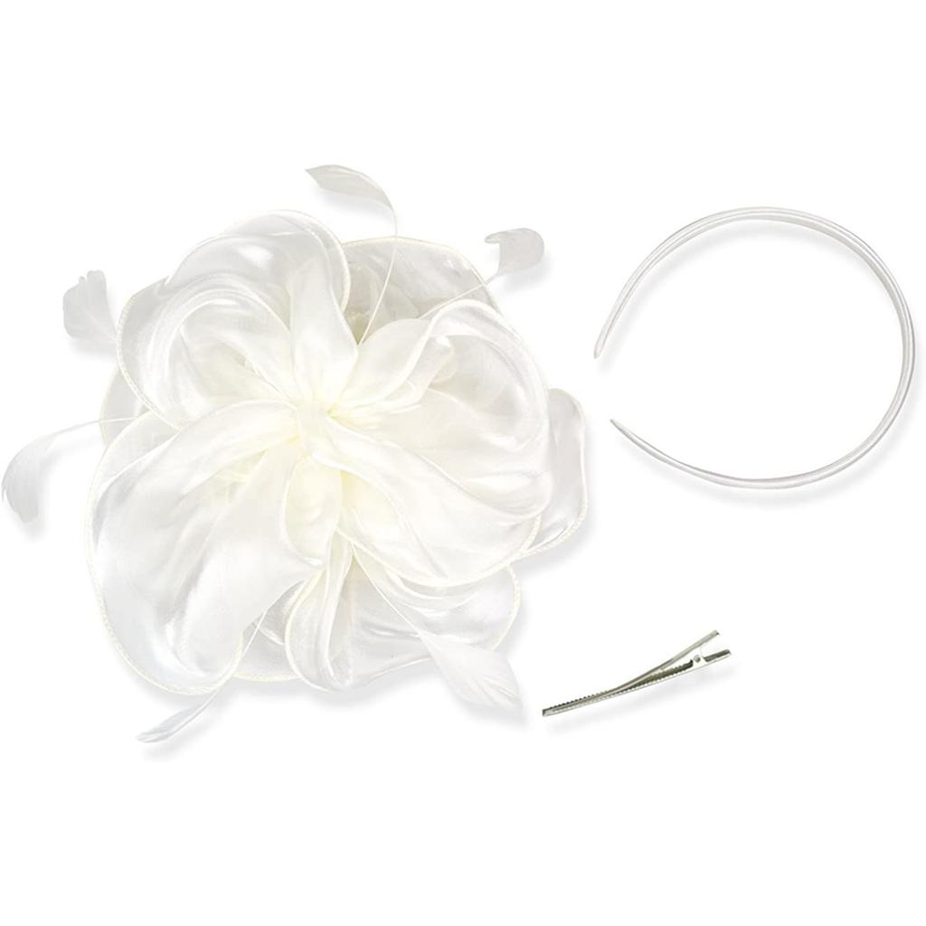 Tea Party Fascinator Hat for Party Wedding Women Feather Organza Fascinator Hair Pin Hat Big Flower Church Cap Headdress