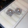 Elegant French Retro Floral Pearl Earrings - Geometric, Versatile, High-End Design for Women