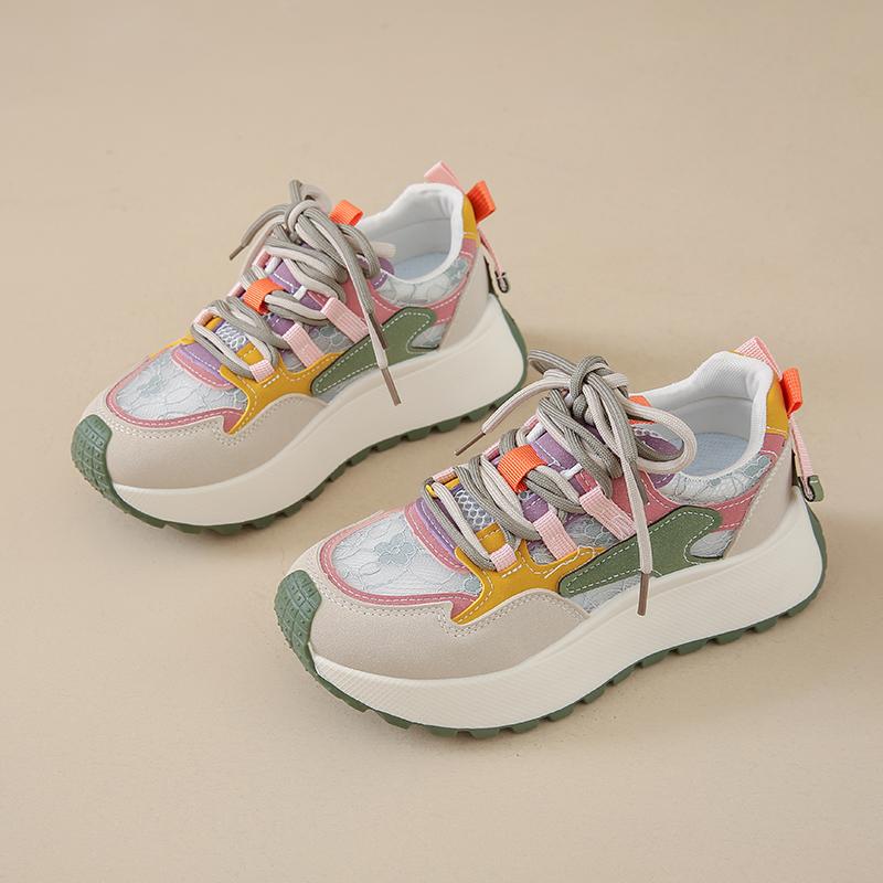 CRLAYDK Summer 2025 Women's Tennis Platform Walking Shoes Breathable Casual Sneakers Comfort Lace-up Sports Stylish Trainers