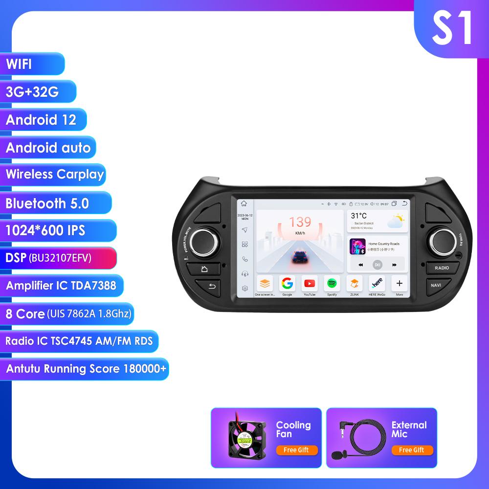 OSSURET Intelligent Carplay 4G RDS 7'' 7862 AI 2din Android 13 Car Radio for Fiat Fiorino /Citroen Nemo / Peugeot Bipper GPS Multimedia Video Player