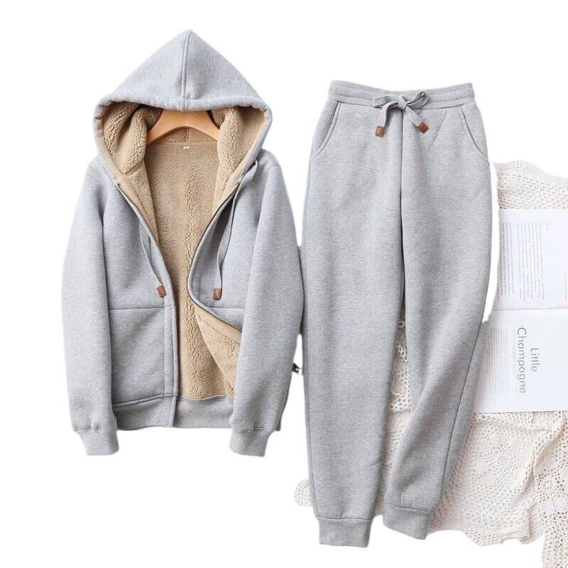 Combinaison de Sport Épaisse en Velours Style Coréen pour Femmes Grandes Tailles Automne Hiver Ensemble Deux Pièces Décontracté Amincissant Lâche Style Occidental