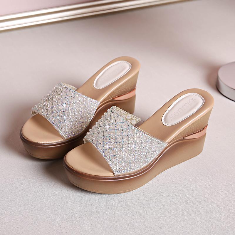 Fashion Wedge Heel Women's 2025 New Summer Versatile Platform Outside Heightening Sandals and Slippers