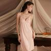Sexy Pajamas Female Xia Chunyi Lace Suspender Ice Silk Nightdress Simulation Silk Court Style High-end Loungewear Set
