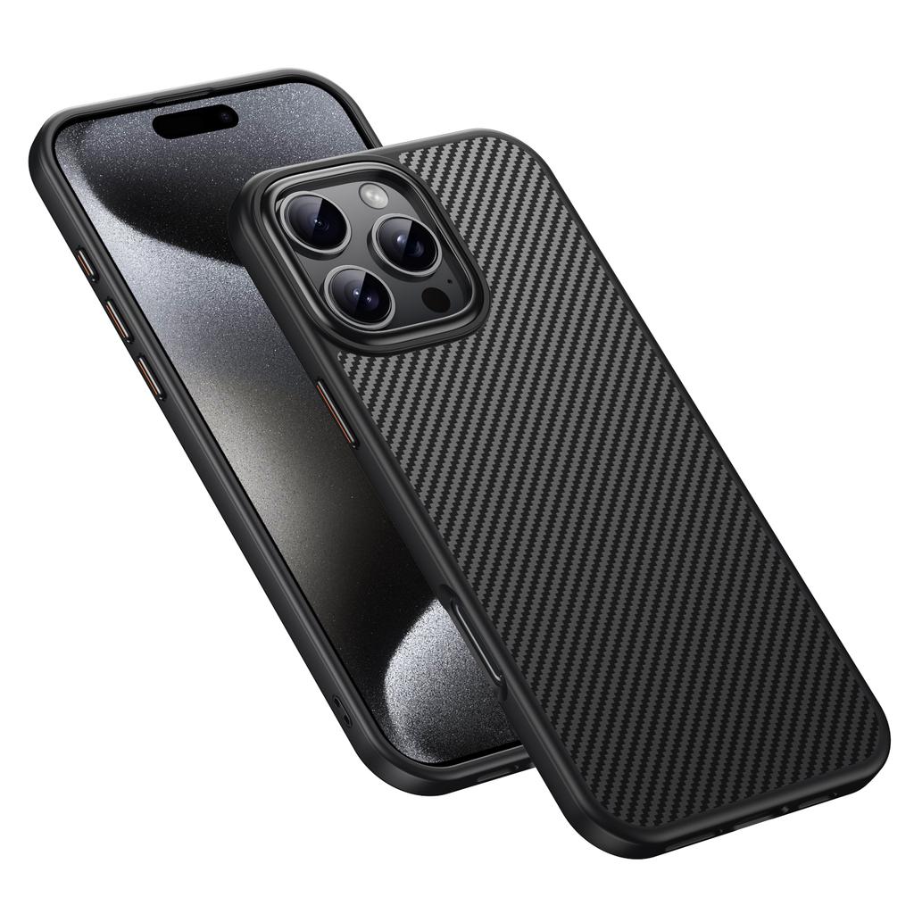 For iPhone 16 Pro Max Magnetic Case Compatible with MagSafe Carbon Fiber Texture PC+TPU Cover