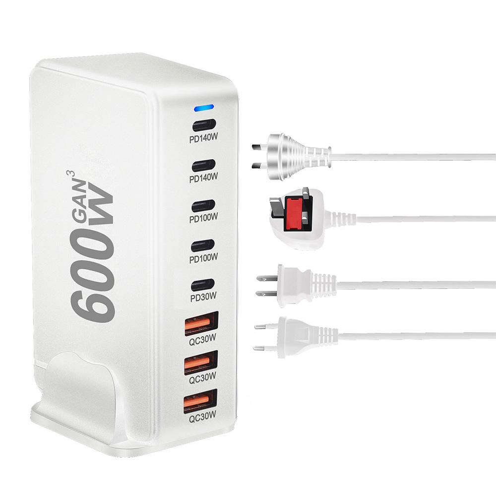 600W GaN 8-Port Ladegerät Typ C PD3.1 Adapter Schnellladestation für iPhone 16 15 Samsung Xiaomi Huawei Tablet Dropshipping