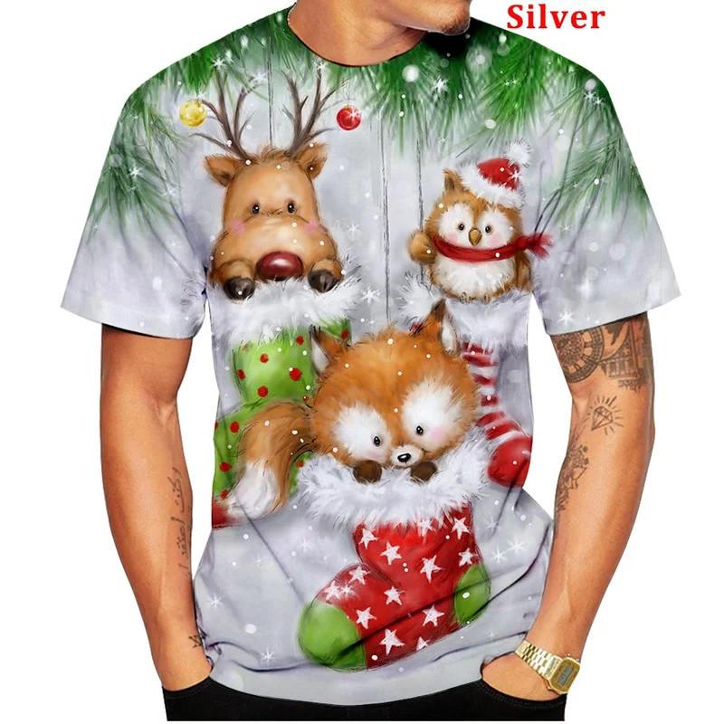 3D printed men's and women's T-shirts, short sleeved Christmas T-shirts, neutral casual Santa Claus cartoon T-shirts