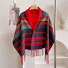 Womens Winter Plaid Shawl Scarf With Tassels Double-Sided Wool-Blend Wrap Warm Oversized Poncho Cold Weather