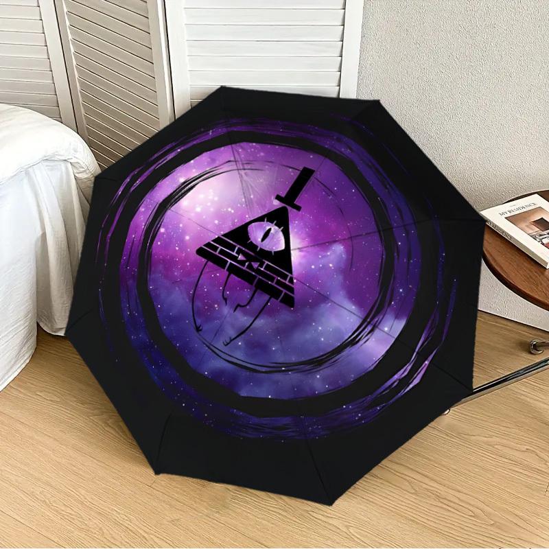 1pc Gravity Falls Bill Cipher Automatic Folding Umbrella - Compact 8-Rib Design, Durable Plastic & Iron, Lightweight for Outdoor Daily Use,  a0929142