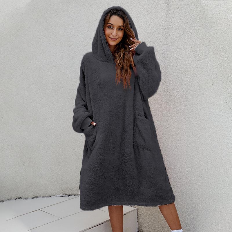 Cross-border autumn and winter comfortable loose double-sided velvet hoodie, thickened, can be worn with a blanket, warm, new homewear