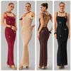 Hochglänzendes Strass-Trägerbodentiefe Abendrobe Eckiger Ausschnitt Schlankmachendes Partykleid