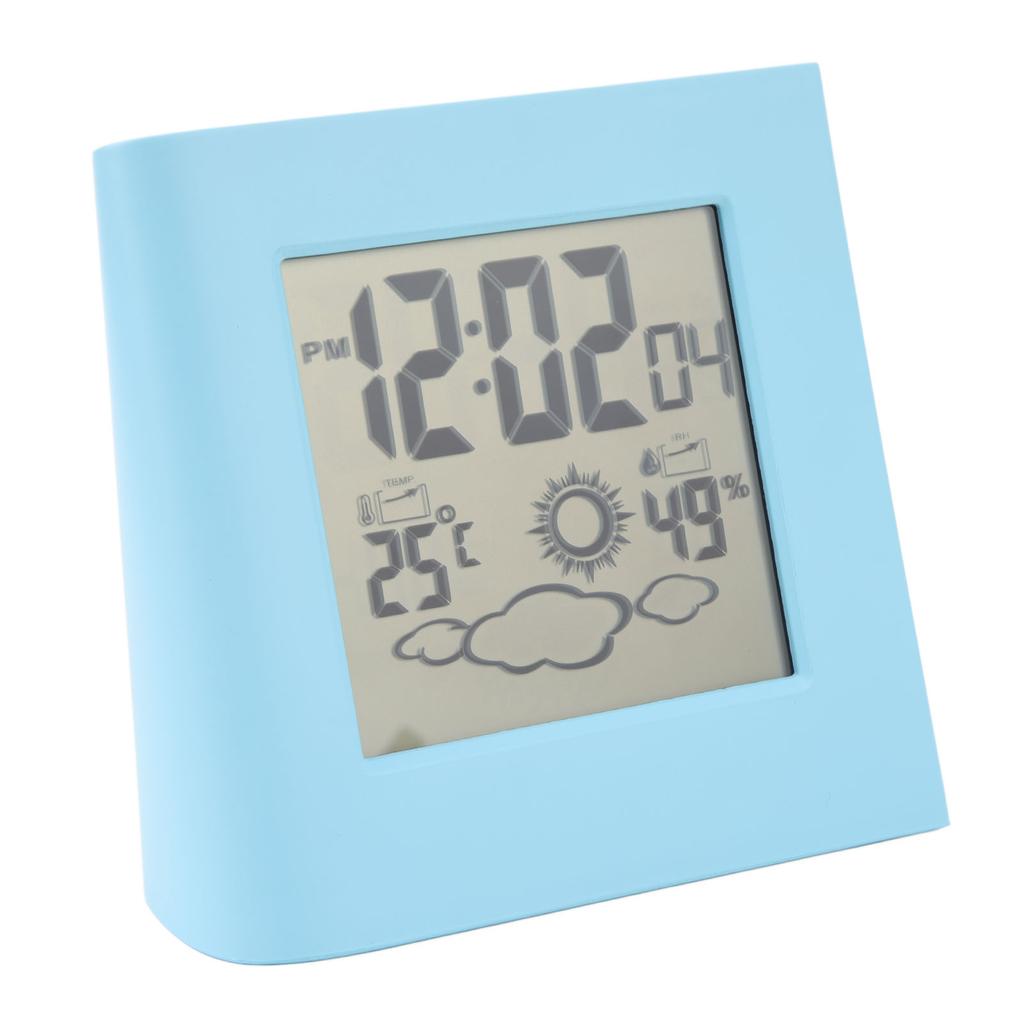 Solar Battery Dual Energy Alarm Clock Weather Forecast Temperature Humidity Alarm Clock Blue