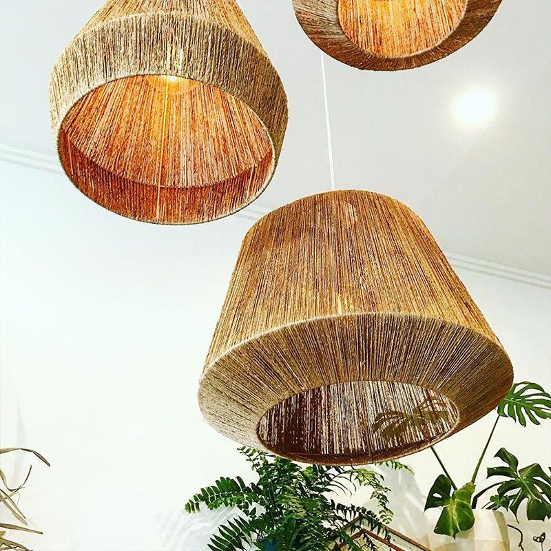Colourful Bonbon pendant light Retro Hemp Rope Pendant lamp for Living Room bedroom Restaurant Japanese Rattan Wood woven lamp