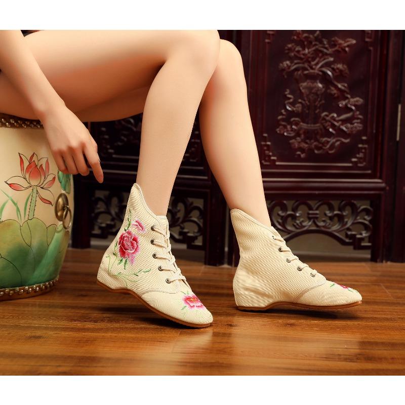 Autumn and winter cm boots embroidered cloth shoes short boots women's inner heightincreasing cloth shoes women's boots