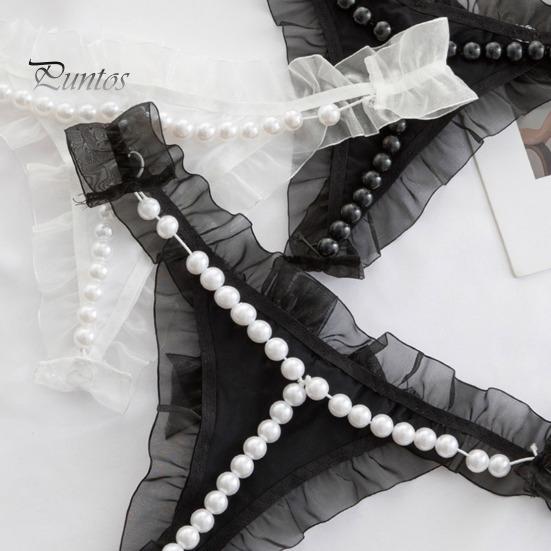 Damskie stringi ze sztucznej perły koronkowy pasek Spaghetti otwarte krocza jednokolorowe niskiej talii uwodzicielskie elastyczne gorące damskie majtki typu stringi bielizna