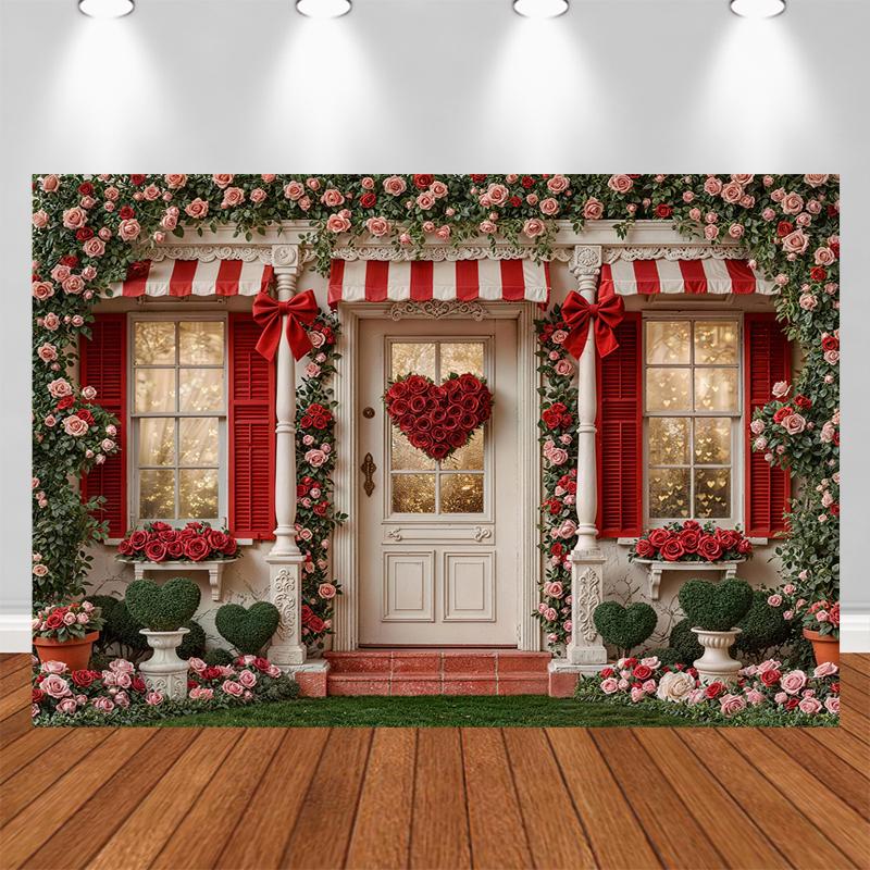 LS 2026 Valentine's Day Store Photography Backdrop Lover Red Heart Wreath Shop Spring Floral Decors Kids Photo Background