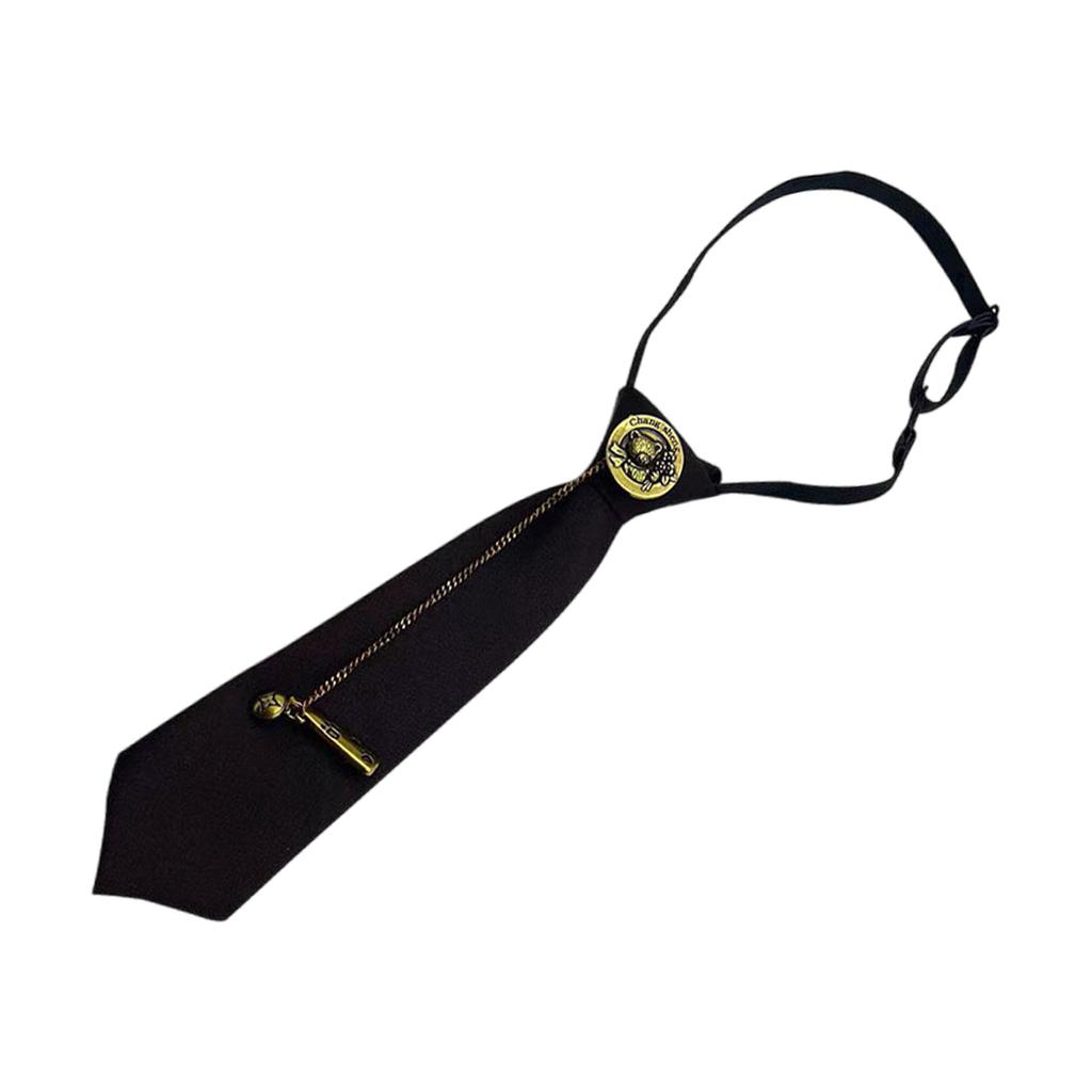 Japanese Vintage Necktie with Metal Bear Pin Chain Student Uniform Adjustable Pre Tied Neck Tie Shirt Collar Neckwear