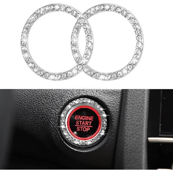 WINKA Car Engine Start Stop Button Cover Bling Accessories for Car 2pcs Ignition Ring Caps Keyless Push Start Button Ring Cap Interior Decoration