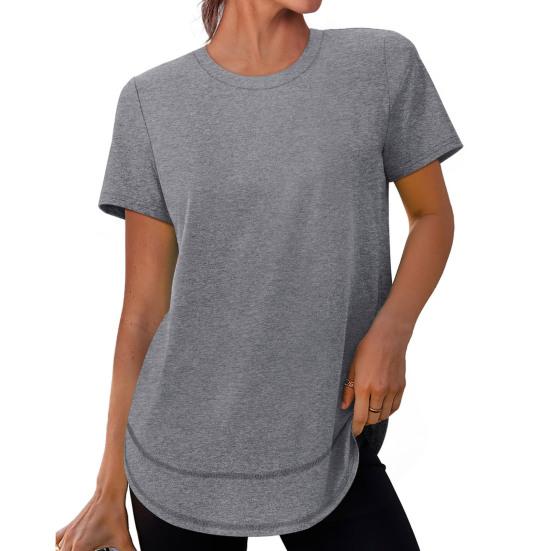 Women Tops Round Neck Short Sleeve Loose Fit Tee Shirt Pure Color Soft Breathable Fabric Summer Tops Casual Sporty Wear