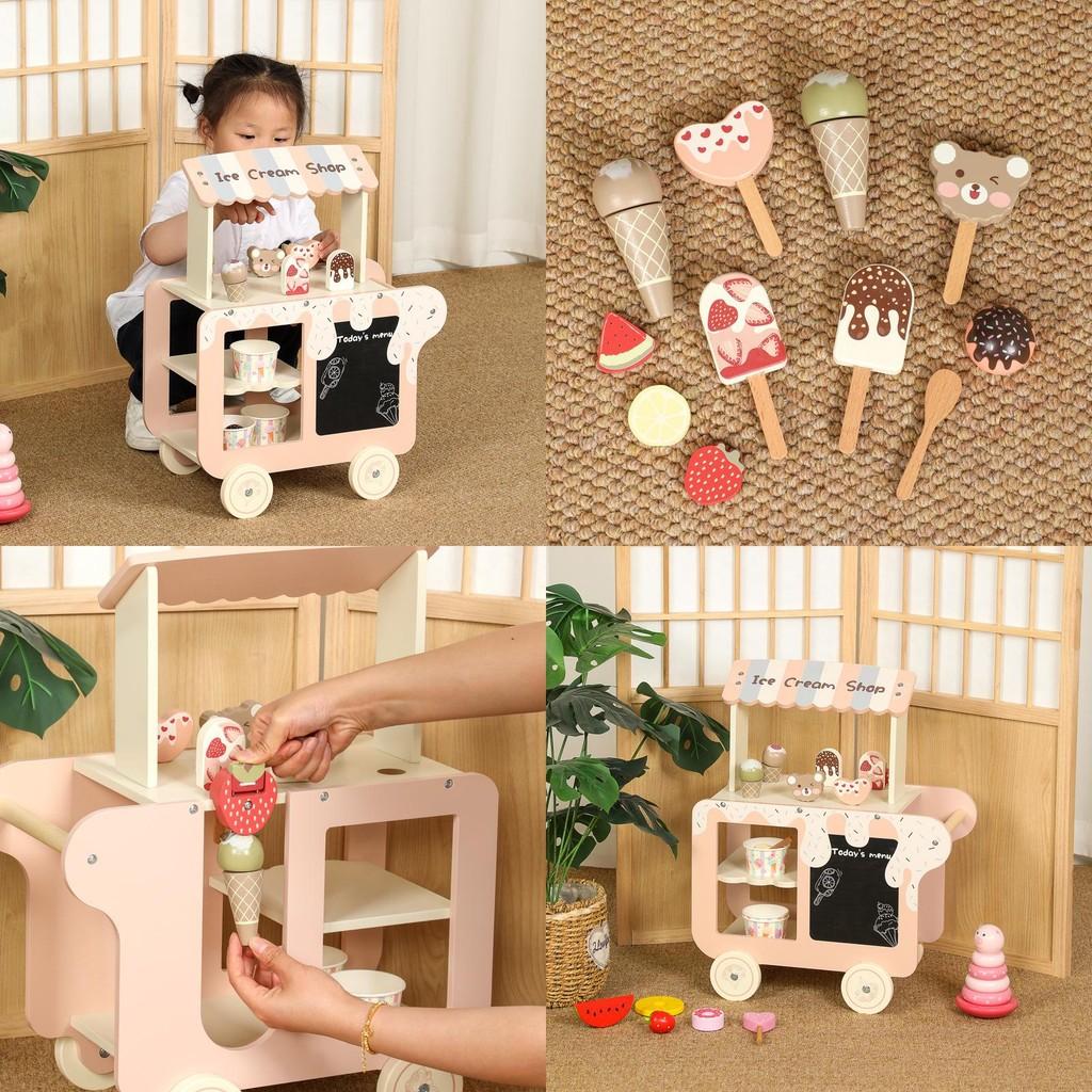 Ice Ecofriendly Wooden Cream Toy Cart For Kids Interactive Play Creativity And