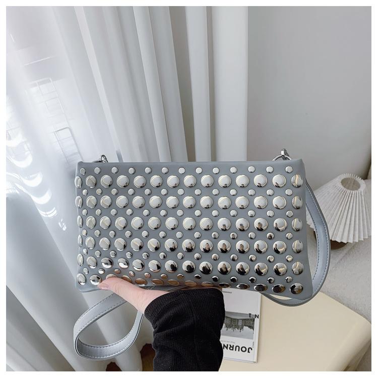 Women's Bag New Rivet Small Square Bag Textured Shoulder Bag Wide Shoulder Strap Crossbody Women's Bag