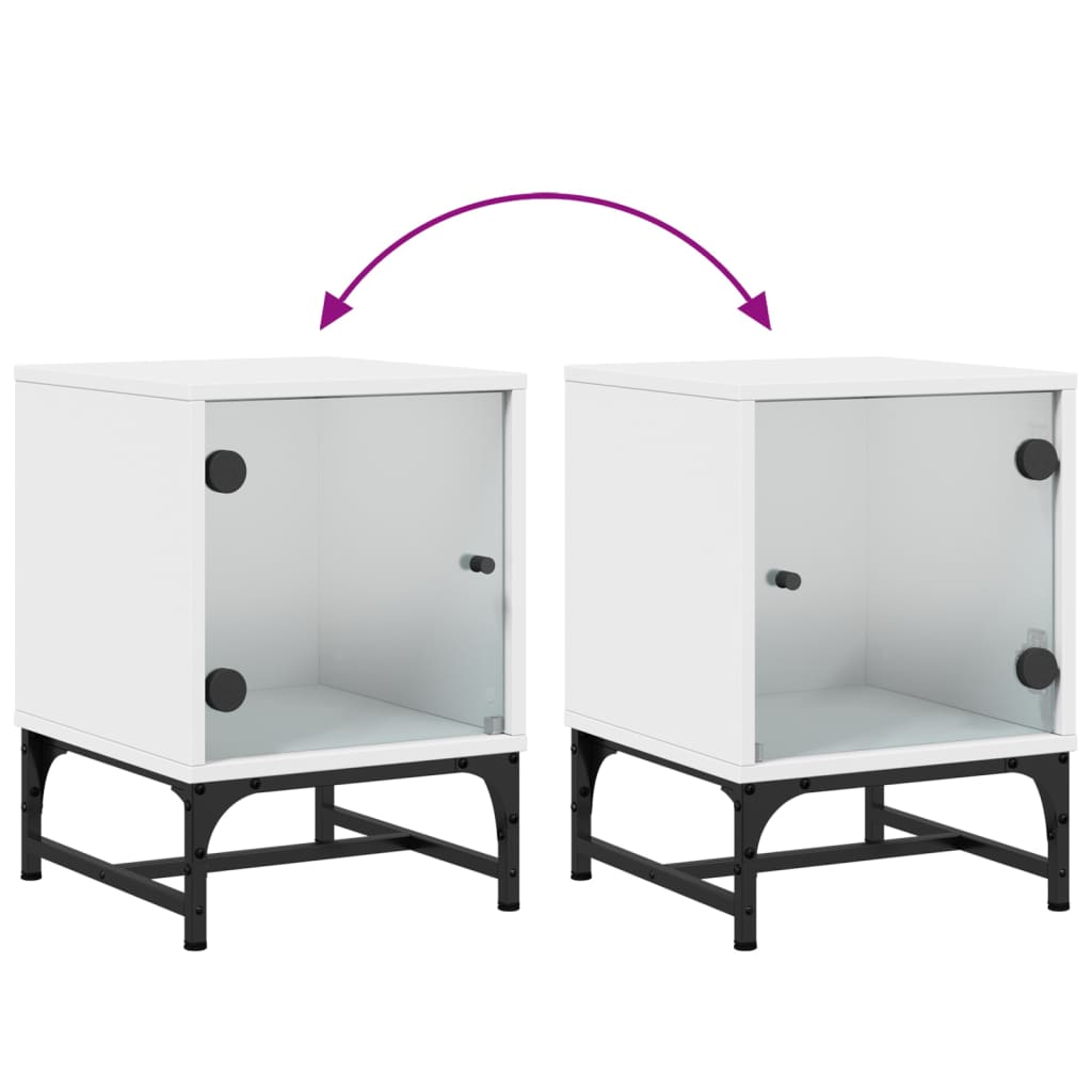 White Nightstand with Glass Door 35 X 37 X 50 Cm