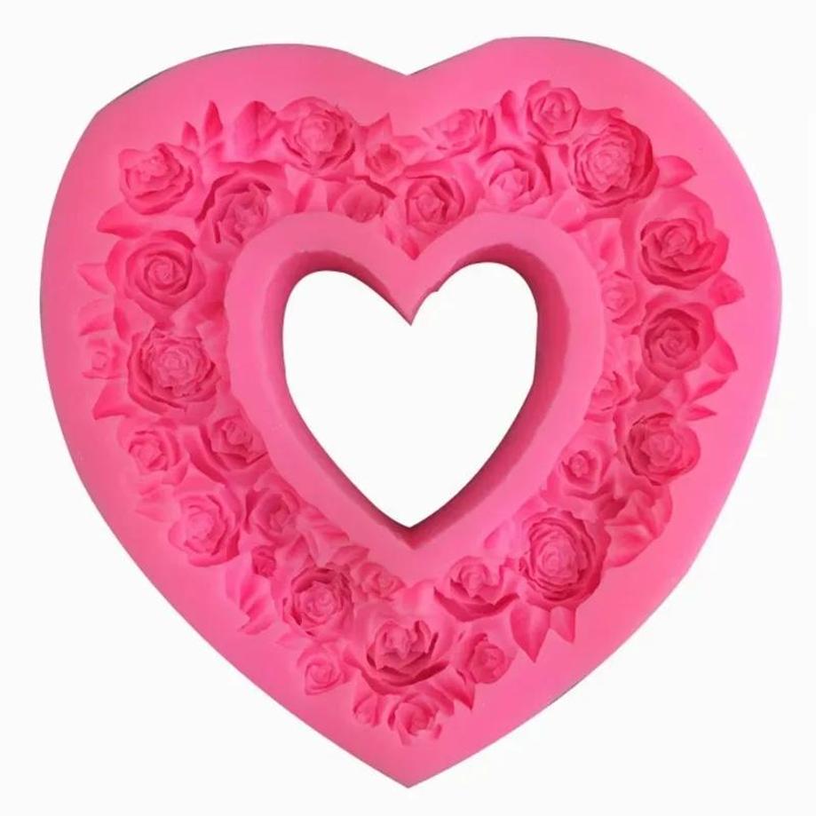 1 Pcs Large Rose Heart Wreath Silicone Food Good Mold Big Heart Shaped Rose Silicone Mold Cake Decorating Tools Soap Cake Mould