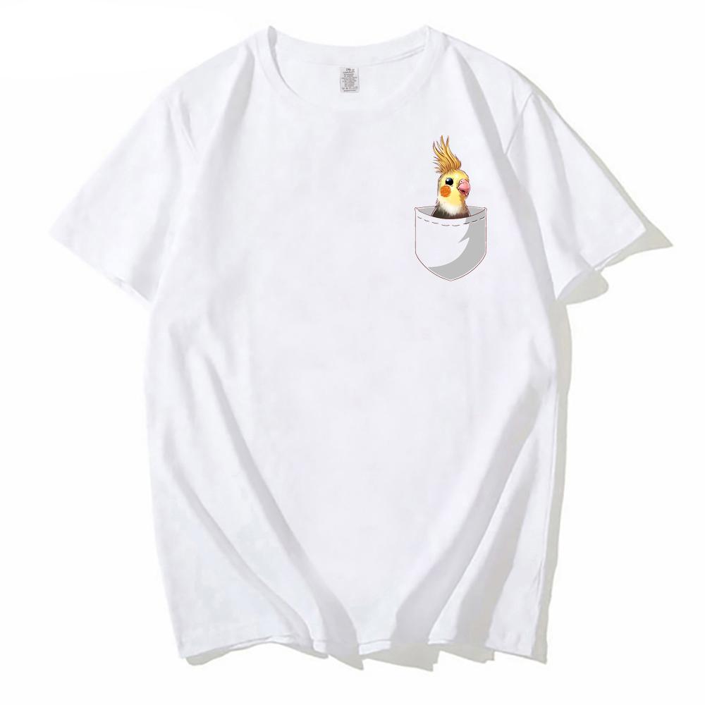 Funny Men T Shirt Pocket Cockatiel Parrot Print T-shirt Male Streetwear Tops