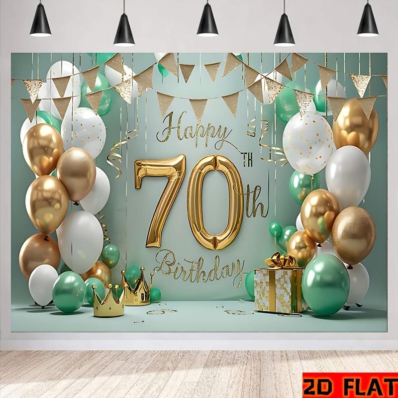 Happy 70th Birthday Party - Elegant gold and green balloon design, a background for home and room decoration 17